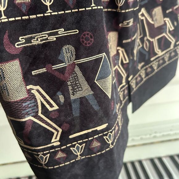 Vintage Wearever Black Patterned Mini A-Line Skirt XL - Picture 13 of 14